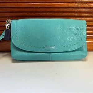 COACH Turquoise Leather Wristlet/Clutch